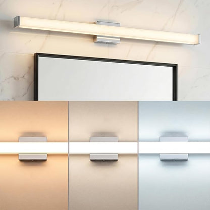 URSOLA 48" Modern LED Bathroom Light Fixtures, Chrome 3CCT Dimmable Bathroom Vanity Light Over Mirror, Bathroom Vanity Bath Bar Lights with Double Layer Acrylic Shade