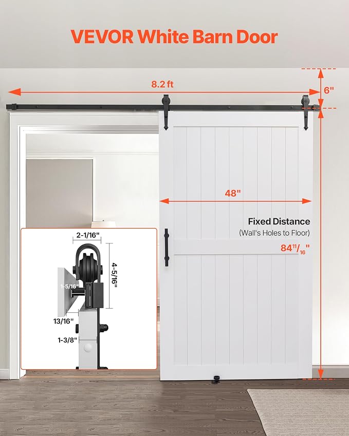 VEVOR Sliding Barn Door, 48 x 84 inch, High-Strength MDF Panel, Barn Door with Hardware Kit, Water-Proof PVC Surface, Easy to Install, H-Frame, Smoothly and Quietly Sliding for Living Room, Bathroom