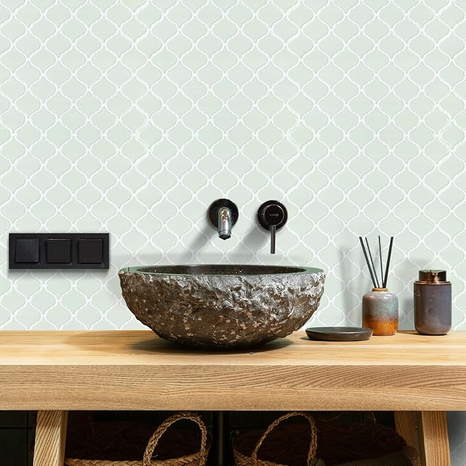 STICKGOO Arabesque Peel and Stick Backsplash, 12”X12” Backsplash Tile for Kitchen Peel and Stick, Self Adhesive Wall Tile Stick on Tiles (Thicker Design, Light Green)