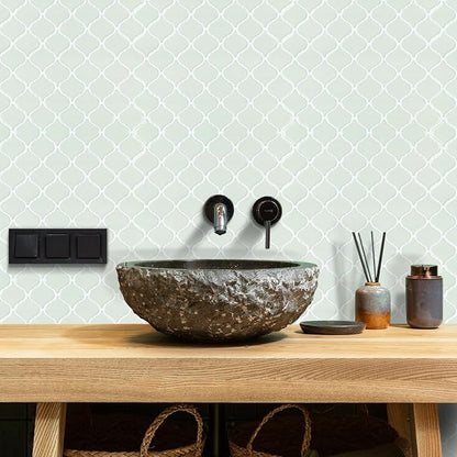 STICKGOO Arabesque Peel and Stick Backsplash, 12”X12” Backsplash Tile for Kitchen Peel and Stick, Self Adhesive Wall Tile Stick on Tiles (Thicker Design, Light Green)