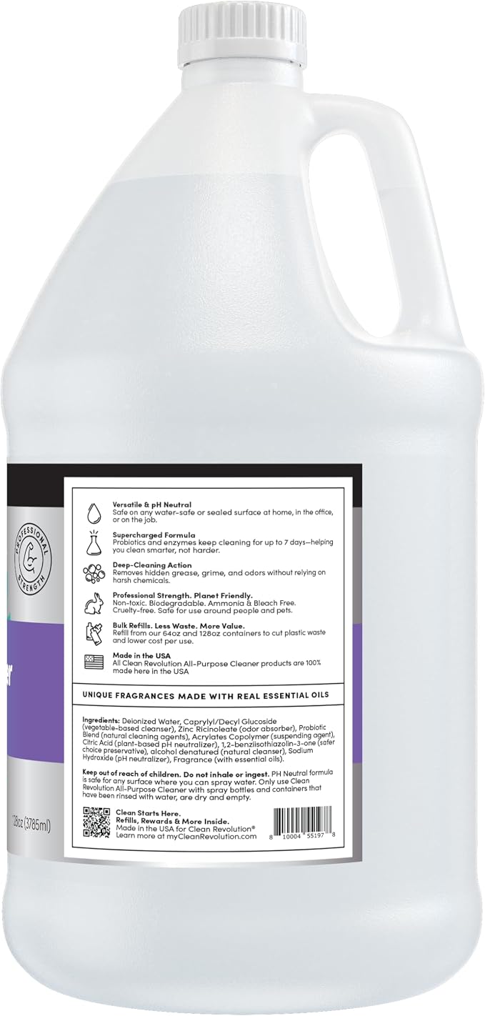 Clean Revolution SuperCharged All Purpose Cleaner, Non-Toxic, Eco-Friendly & Plant-Based, Ready to Use, Seaside Lavender, 128 Fl oz