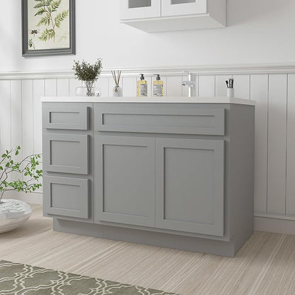 Vanity Art 54 inch Bathroom Vanity with Double Shutter Door, Gray Bathroom Vanity Cabinet with Soft Closing Shaker Drawer, Sturdy Floor Mounted Storage Cabinet Organizer for BathroomVA4039 & VA4015-3