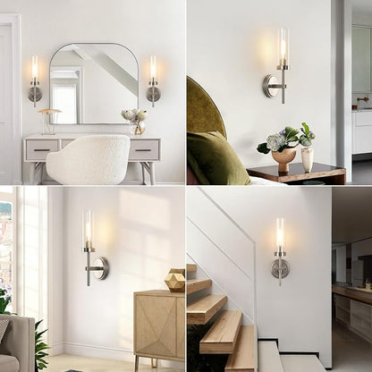 WILON Bathroom Wall Sconces Vanity Light Fixtures, Brushed Nickel, 2 pcs | Clear Glass Shade, 60W MAX, Modern Style for Vanity Mirror Bedroom Bedside Hallway Corridor Stairs bathroom