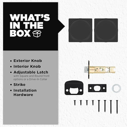 Kwikset Maven Interior Passage Door Knob, Square Handle for Closet and Hallway Doors, Non-Locking Doorknob in Matte Black, with Microban Protection