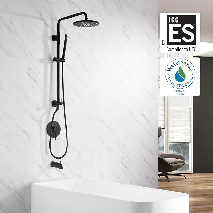 SUMERAIN Black Retrofit Hand Shower System with 9" Rain Shower Head | Brass, Easy DIY Installation for Remodel, Adjustable Slide Bar