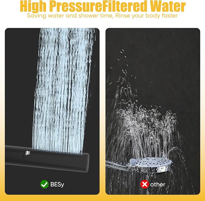 BESy Brass 2 In 1 Function Filtered Dark Black Handheld Shower Head for Hard Water Shower Wand High Pressure Showerhead Black Hand Shower Sprayer with Hose Bracket