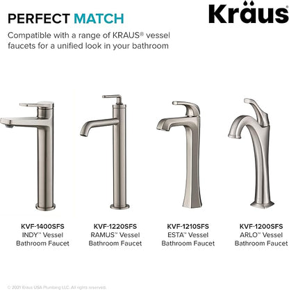 KRAUS Bathroom Sink Pop-Up Drain Assembly in Satin Nickel for Vessel Sinks and Sinks without Overflow, with Extended Thread for Thicker Countertops, PU-L10SN