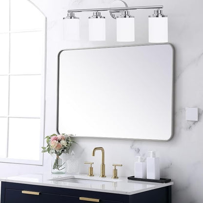 Chrome Mid-Century Modern Bathroom Sconce with Frosted Glass, 4-Light Vanity Lights Over Mirror