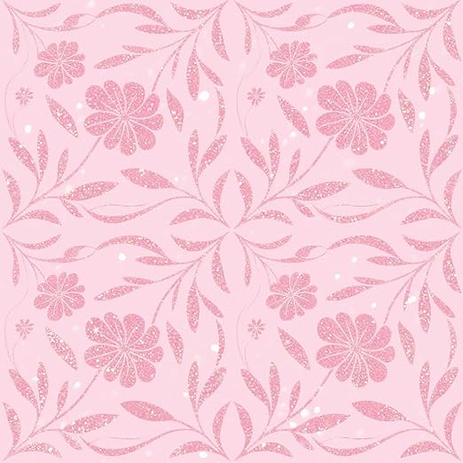 Pink Sparkle Floral Peel and Stick Floor Tiles 12x12 Inch 10PCS | Pink floral pattern with a printed sparkle look vinyl floor stickers for kitchen bathroom entryway and indoor home decor