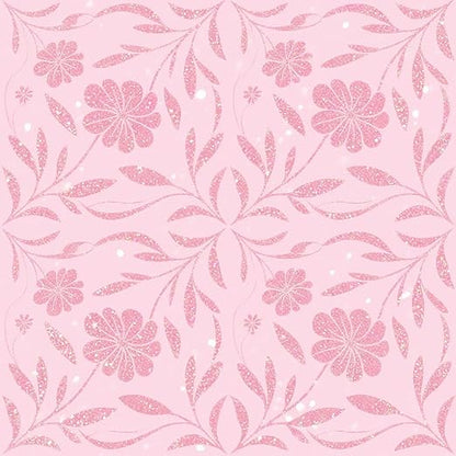 Pink Sparkle Floral Peel and Stick Floor Tiles 12x12 Inch 10PCS | Pink floral pattern with a printed sparkle look vinyl floor stickers for kitchen bathroom entryway and indoor home decor