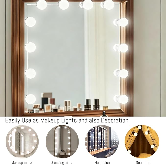 Hollywood Style LED Vanity Mirror Lights, USB Makeup Fill Light Adjustable Brightness & Color, Stick On for Dressing Room Bathroom, 14 Bulbs
