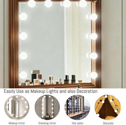 Hollywood Style LED Vanity Mirror Lights, USB Makeup Fill Light Adjustable Brightness & Color, Stick On for Dressing Room Bathroom, 14 Bulbs