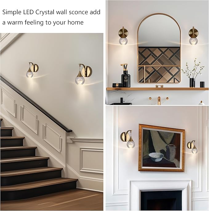 Globe Crystal Wall Light, Moon Wall Sconce Light, Led Wall Lamp for Bedroom Living Room Hallway, 3300k Warm White | Dimmable | Gold