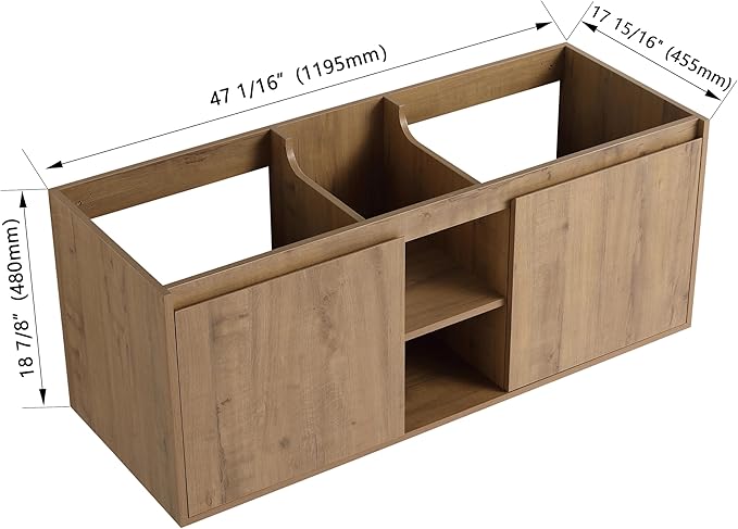 48 Inch Bathroom Vanity Without Sink Top,48" Floating Bathroom Vanity No Sink Top,Modern Floating Vanity Cabinet for Bathroom,Wall Mounted Plywood Vanity Cabinet,Brown