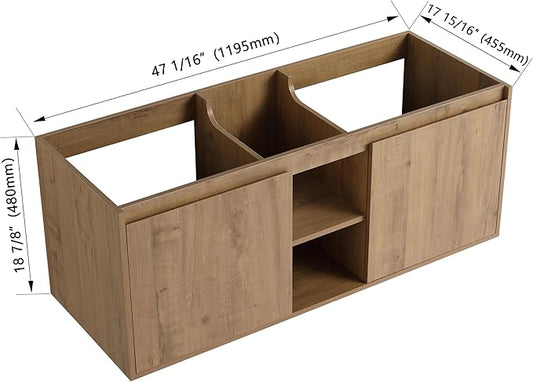 48 Inch Bathroom Vanity Without Sink Top,48" Floating Bathroom Vanity No Sink Top,Modern Floating Vanity Cabinet for Bathroom,Wall Mounted Plywood Vanity Cabinet,Brown