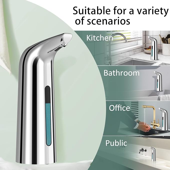 Automatic Liquid Soap Dispenser, 4-Level,13.5oz Touchless | Plastic,400ml Silver Electric Battery Operated Hand & Dish Countertop Soap Dispensers with Sensor for Bathroom,Kitchen Sink