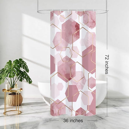 Litabel Small Stall Shower Curtain Set, Geometric Bathroom Decor 36x72 | Narrow Half Modern Minimalist Shower Curtais, Pink Geometric Art Print Abstract Waterproof Bath Curtain