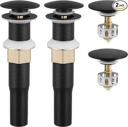 KES Black Pop Up Drain Stopper for Bathroom Sink, Sink Drain with Hair Catcher Without Overflow, 2 Pack, Matte Black, All Metal Rustproof 304 Stainless Steel, S2013D-BK-P2