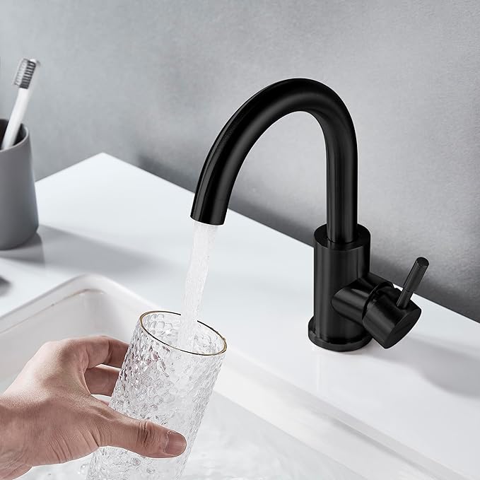 Wet Bar Sink Faucet Single Hole, Matte Black Single Handle Faucet for Kitchen or Bathroom Sink, Modern Stainless Steel Prep Sink Faucet Commercial Rv Sink Faucet Laundry Sink Faucet (No Drain)