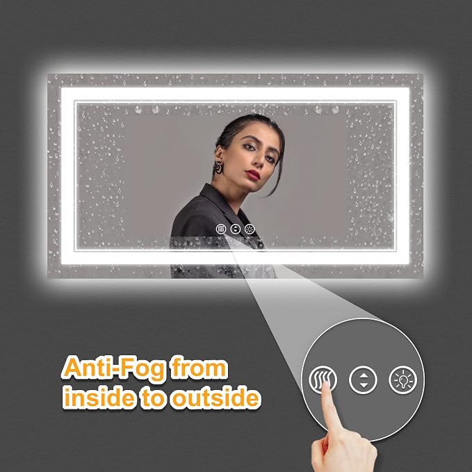 55x30 Inch LED Bathroom Mirror with Lights | Front and Backlit, 3 Colors, Dimmable, Memory, Anti Fog, Shatterproof, Horizontal/Vertical, Lighted Mirrors for Bathroom Wall