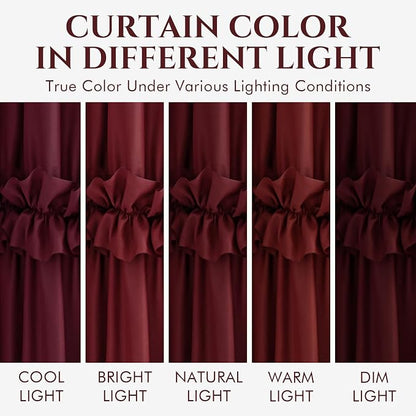 LIPA Boho Rustic Burgundy Ruffle Shower Curtain 72x72 Inches | Farmhouse Shower Curtains for Bathroom,Water‑Resistant Fabric Shower Curtain,Bohemian Bathroom Decor