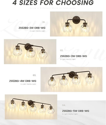 zeyu 38.5-Inch 5-Light Vanity Lights for Bathroom Fixture, ZS62BG-5W ORB-WG | Bathroom Lighting Fixtures Over Mirror, Water Ripple Globe Glass, Up Or Down Mount, Hardwired, 5 E26 Bulbs Up To 60W Each