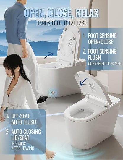 Smart Toilet with Bidet Built in, Auto Open/Close, Foam Shield, Foot Sensing Operation, Built-in Tank & Pump-Assisted Auto Flush, Wider Heated Seat, Luxury One Piece Elongated Bidet Toilet