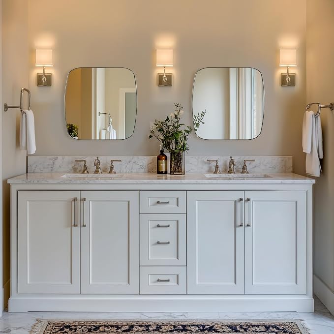 Brushed Nickel Bathroom Mirror, 24x24 Oblong Mirror with Stainless Steel Metal Frame, Silver Vanity Mirror for Over Sink, Modern Anti Rust Wall Mounted
