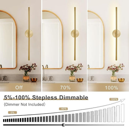 Gold Bathroom Light Fixtures Over Mirror 36 Inch, 26W 360° Rotatable Dimmable 4000K Led Vanity Light Bar, Brushed Gold Bathroom Vanity Lights Above Mirror