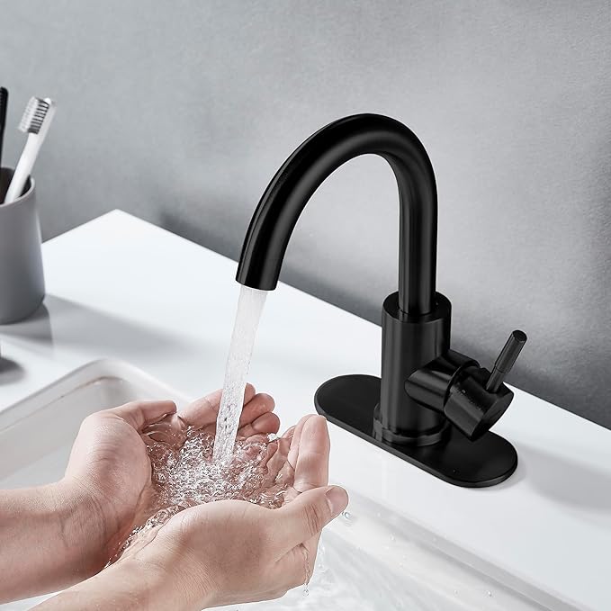 Matte Black Bathroom Sink Faucet Single Hole, Modern Single Handle Bathroom Faucet Commercial Stainless Steel Bar Faucet Laundry Sink Faucet with Drain