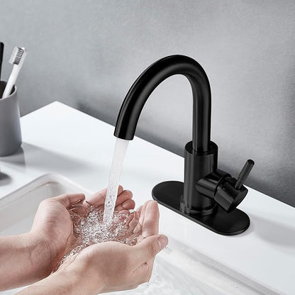 Matte Black Bathroom Sink Faucet Single Hole, Modern Single Handle Bathroom Faucet Commercial Stainless Steel Bar Faucet Laundry Sink Faucet with Drain