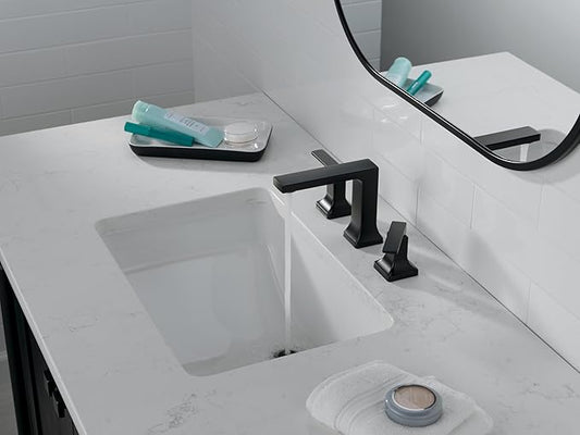 Delta Velum Matte Black Bathroom Faucet 3 Hole, 8 Inch Widespread Bathroom Sink Faucet for Vanity, Metal Push-Pop Drain Assembly, Matte Black 3537LF-BLMPU