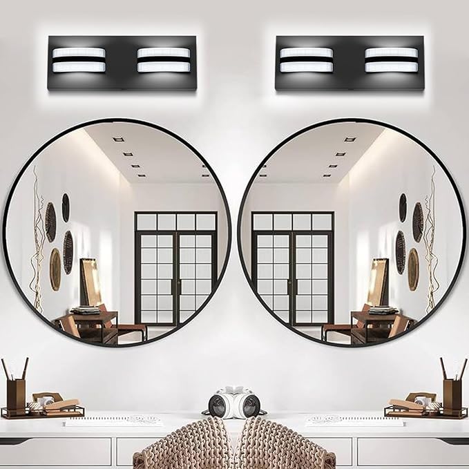 LED Dimmable Bathroom Vanity Light Fixtures, 1100LM 2 Light, Black Modern Matte Bathroom Lighting, Over Mirror Vanity Lights for Bathroom, Living Room, Bedroom ETL Certified