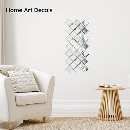 32 Pcs Mirror Peel and Stick Tile, Silver, 3x3 Inch, Beveled Mirror Square Kitchen Backsplash Bar Bathroom Wall Tile