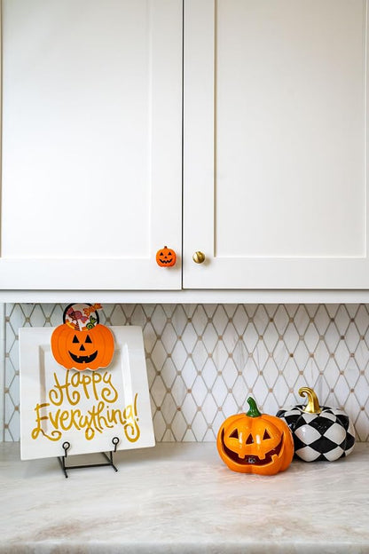 Knobēz 12pk Jack o Lantern Decorative Knob Covers for Halloween Decor | Stretchy autumn seasonal accents fit 1 to 1.5 in round or square cabinet hardware for kitchen, bathroom, and dressers