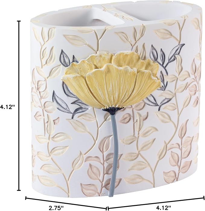 Avanti Linens - Toothbrush Holder, 100% Hand-Painted Resin Bathroom Accessories, Floral Home Decor (Marielle)