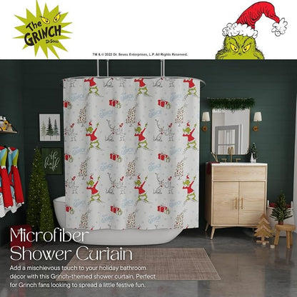 Grinch Holiday Christmas Bath Microfiber Shower Curtain, 72x72, (Officially Licensed Product) by Franco