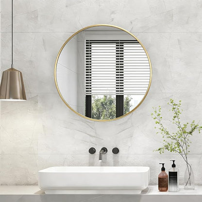 NEWBULIG 28 Inch Round Wall Mirror, Bathroom Mirrors for Over Sink | Metal Framed Circle Vanity Mirror, Wall Decor for Bedroom, Entryway, Anti-Rust, Tempered Glass, Hanging or Leaning, Gold