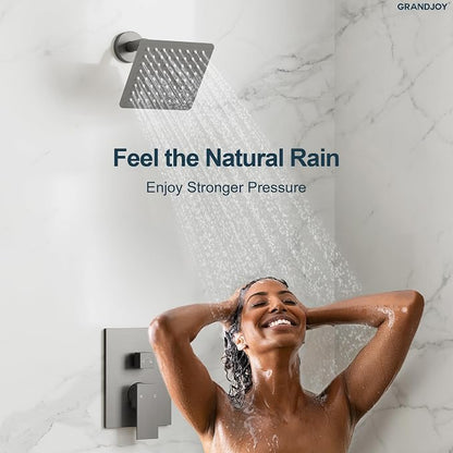 Wall Mount Shower System with Handheld Shower, Brushed Nickel | 6-inch rain head, pressure-balanced brass valve, 2-function control and included 59-inch hose