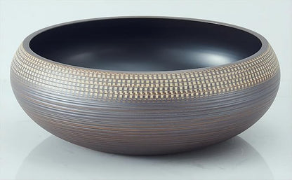 16 Inch Round Vessel Sink - Brown & Black Porcelain Ceramic Art Basin, Handmade Countertop Bathroom Sink Bowl