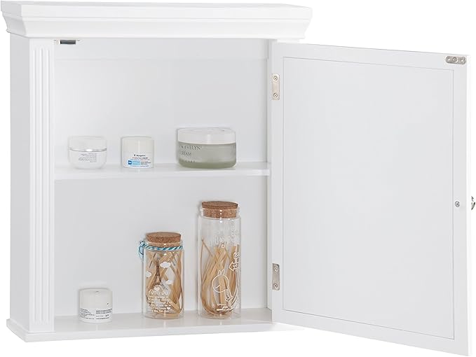 Teamson Home Stratford Wooden Bathroom Furniture, Mirrored Wall Medicine Cabinet, White