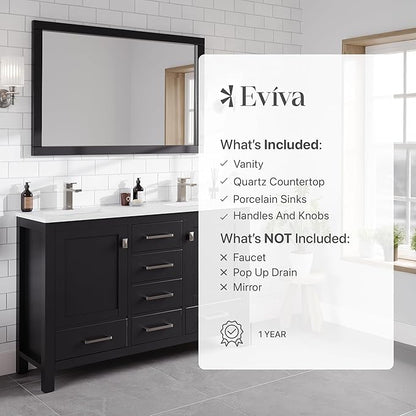 Eviva London 54 in. Espresso Double Sink Bath Vanity with Carrara Quartz Top and Undermount Porcelain Sinks