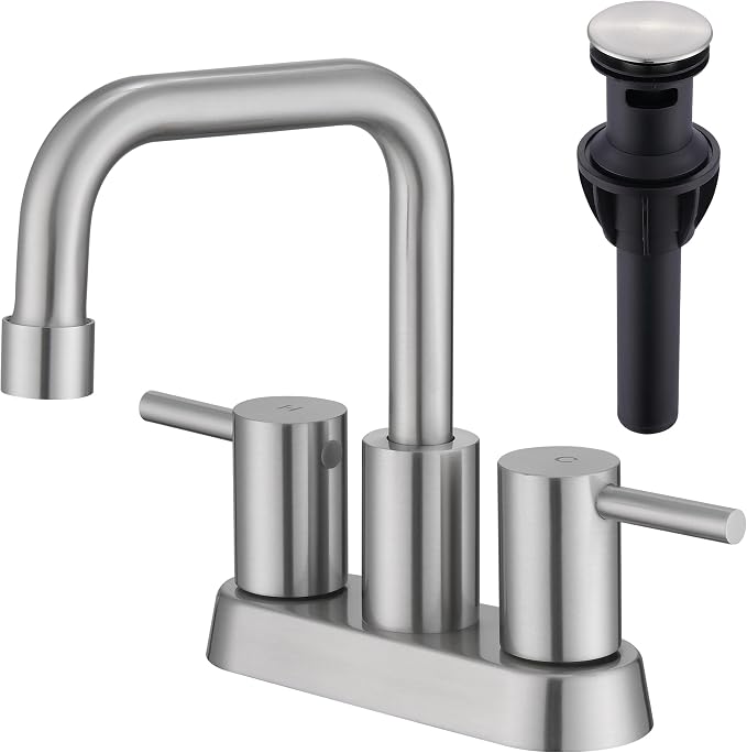 Brushed Nickel Bathroom Sink Faucet 2 Handle, 2 or 3 Hole 4 Inch Centerset Stainless Steel Bathroom Faucets with Pop up Drain, Vanity Faucet for Bathroom, Restroom, Rv, AML-21751-BN