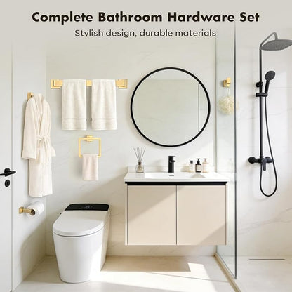15-Pieces Gold Bathroom Accessories Set, 24 Inch Towel Bar Set | Stainless Steel, Towel Ring, Toilet Paper Holder, Robe Hooks, Towel Racks for Bathroom Wall Mounted, Bathroom Hardware Set