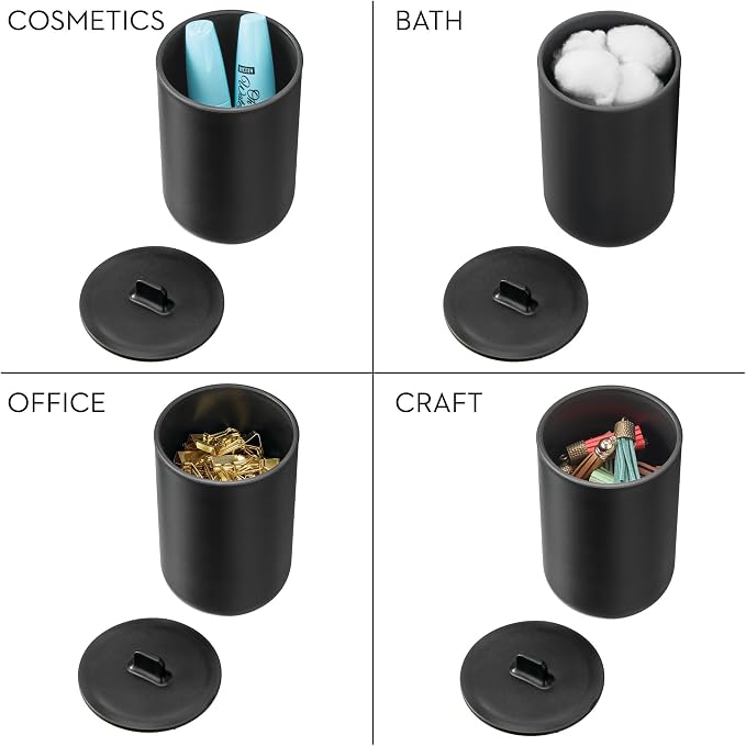 iDesign Cade Canister Bathroom Storage Jar with Lid, Matte Black | 3.14" x 3.14" x 5.09", For Bathroom, For Vanity, For Desk, For Countertop