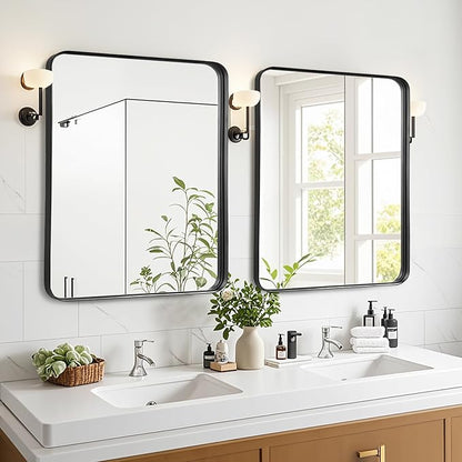 Fabuday Bathroom Mirror Over Sink - 36x30 Inch Mirrors for Bathroom Black Metal Framed Mirror, Rectangle Brushed Black Vanity Mirror for Restroom, Farmhouse, Entryway, Home Office