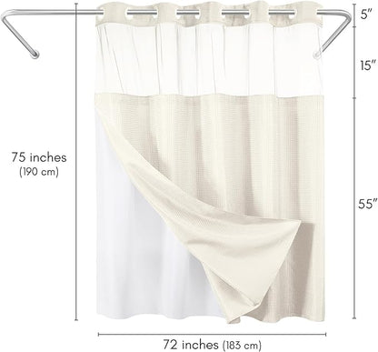 Americanflat 72x75 Hookless Waffle Pattern Shower Curtain - Water-Resistant Long Shower Curtain with Sheer Panel, Snap-in Liner, and Durable Grommets - 100% Polyester - Ivory