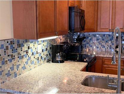 Blue Sea Glass Tile Backsplash Beach Style Mosaic Tiles Real Seashell Inside (Pack of 5 Sheets)