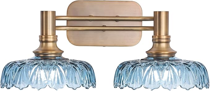 Vintage Bathroom Vanity Light Fixtures 2-Light Bathroom Lighting with Grey Glass Wall Sconces for Hallway Living Room Bedroom Entryway