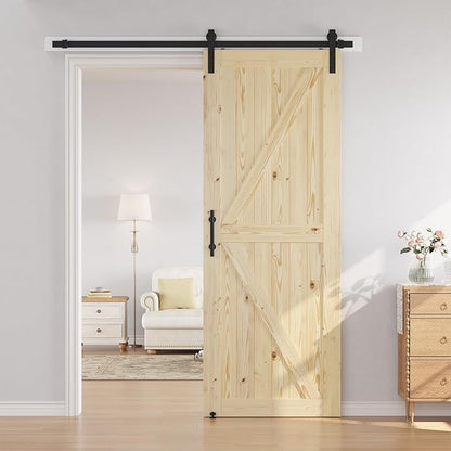 SMARTSTANDARD 36in x 96in Sliding Barn Door with 6.6ft Hardware Included | Fit Opening up to 32"x94", Unfinished Solid Spruce Wood Door, Assembly Required DIY,Stainable,Natural